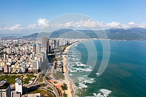 Beautiful beaches of Da Nang, Vietnam. Aerial Drone Photo