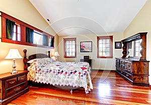 Beautiful bedroom interior with wood