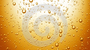 Beautiful Beer Bubbles Rising Up. Loopable 3d Animation of Sparkling Water on Yellow Background. HD 1080