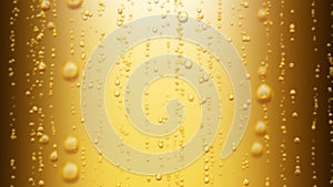 Beautiful Beer Bubbles Rising Up. Loopable 3d Animation of Sparkling Water on Yellow Background. HD 1080