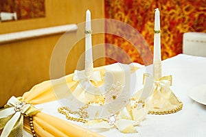 Beautiful beige wedding candles