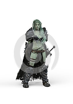 Elven Warrior Girl with Armor and Sword 3D Illustration photo