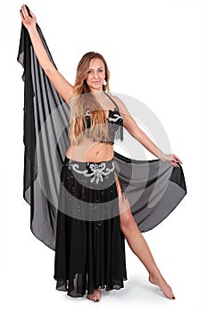 Beautiful belly dancer with long blond hair