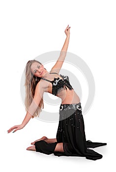 Beautiful belly dancer with long blond hair