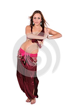 Beautiful belly dancer in red costume
