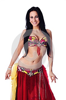 Beautiful Belly Dancer in a Red Costume