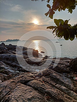 Beautiful Big Rocks Beach with Sunset Reflection