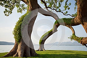 Beautiful big trees in the river side