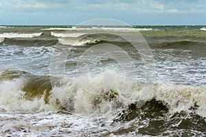 Beautiful big waves, the Baltic sea, storm on the sea in summer