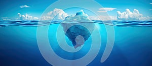 Beautiful big white iceberg underwater. Global warming and melting glaciers, concept. Iceberg in the ocean with a view