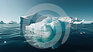 Beautiful big white iceberg underwater. Global warming and melting glaciers. Iceberg in the ocean with a view under water. Crystal