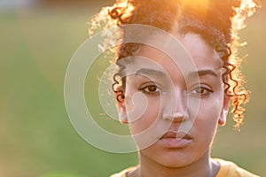 Beautiful Biracial Mixed Race African American Girl Sad at Sunset