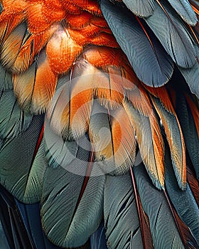 beautiful bird feathers background, close up of a colorful bird feathers