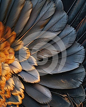 beautiful bird feathers background, close up of a colorful bird feathers