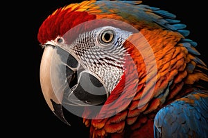 Beautiful Bird Scarlet Macaw Close Up. Colorful and Vibrant Bird.