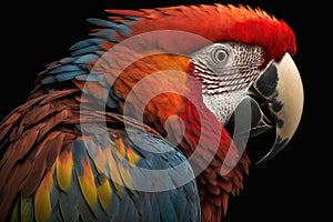 Beautiful Bird Scarlet Macaw Close Up. Colorful and Vibrant Bird.