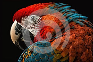 Beautiful Bird Scarlet Macaw Close Up. Colorful and Vibrant Bird.