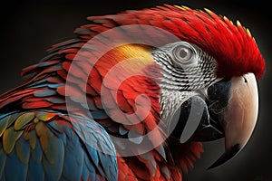 Beautiful Bird Scarlet Macaw Close Up. Colorful and Vibrant Bird.