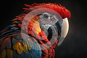 Beautiful Bird Scarlet Macaw Close Up. Colorful and Vibrant Bird.