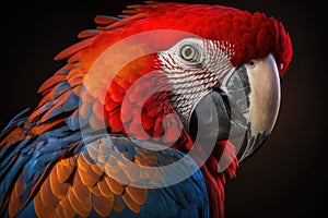 Beautiful Bird Scarlet Macaw Close Up. Colorful and Vibrant Bird.