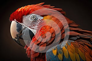 Beautiful Bird Scarlet Macaw Close Up. Colorful and Vibrant Bird.