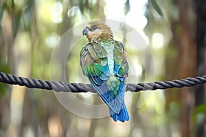 beautiful bird sitting on a rope in the forest, nature series photo