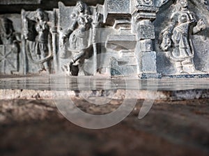 Beautiful Black Basalt Sculptures at the Ramappa Temple inside the maha Mandapa, Warangal, Telangana, Bharat