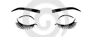 Beautiful black eyelashes. Woman`s eyes closed. Long natural eyelashes vector illustration