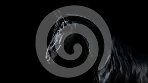 Beautiful black frisian stallion portrait