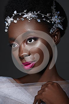Beautiful black girl with crystal wreath