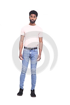Beautiful black man in front of a white background