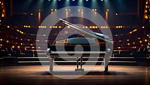 Beautiful black piano concert hall classic luxury music scene