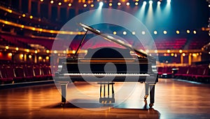 Beautiful black piano concert hall classic luxury music scene art