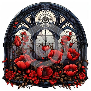 beautiful black and red Gothic Window clipart illustration