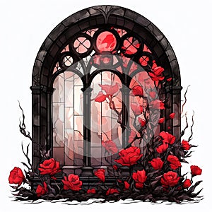 beautiful black and red Gothic Window clipart illustration