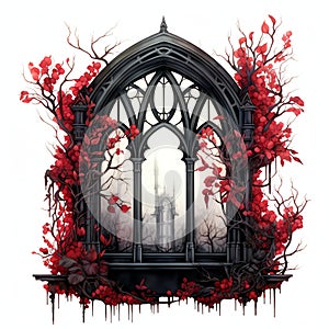 beautiful black and red Gothic Window clipart illustration