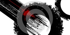 Black and red ink round stroke on white background. Illustration of grunge circle stains.