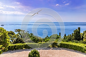 Beautiful Black sea view from the terrasse of the Vorontsov Palace in Crimea