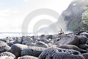 Beautiful black stone beach - waipio valley, hawaii