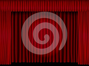 Beautiful black theatre stage vector with red folded curtain drapes lit with a spotlight