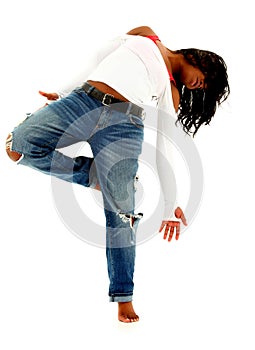 Beautiful Black Urban Dancer Woman Over White