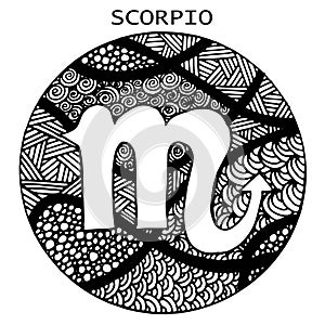 Hand drawn. Zodiac sign Scorpio. Vector illustration