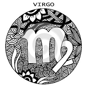 Hand drawn. Zodiac sign Virgo. Vector illustration