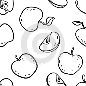 Beautiful black and white seamless doodle pattern with cute doodle apples sketch. Hand drawn trendy background. design background