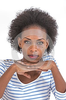 Beautiful black woman portrait - isolated over a white background