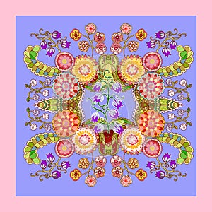 Beautiful blanket with floral pattern. Bandana print. Tablecloth