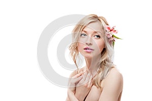Blond girl with flower