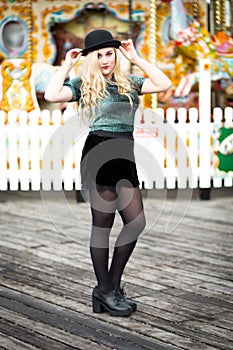 Beautiful Blond Teenage Girl in a Bowler Hat