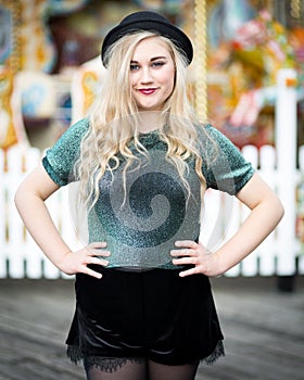 Beautiful Blond Teenage Girl in a Bowler Hat