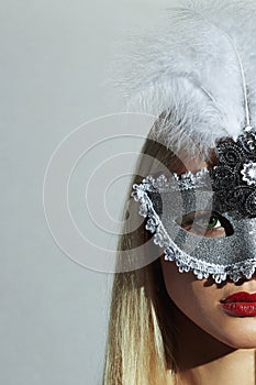 Beautiful Blond Woman in Carnival Mask.Girl.Holiday